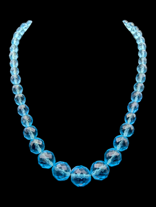 1950s Vintage Iridescent Faceted Graduating Blue Australian Crystal Choker Necklace
