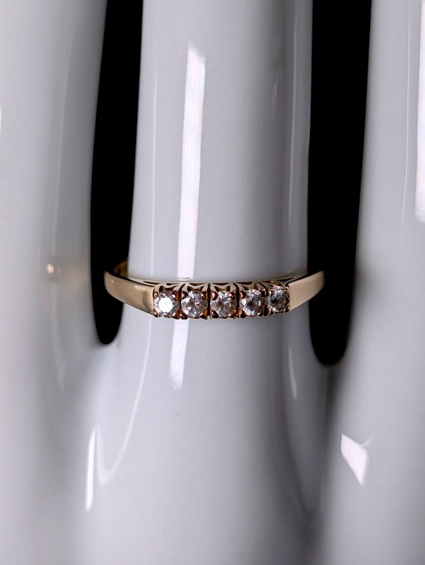 Vintage Dainty 14k Yellow Gold Simulated Diamond Wedding Ring Band