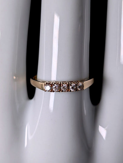 Vintage Dainty 14k Yellow Gold Simulated Diamond Wedding Ring Band