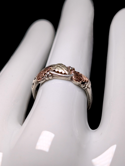 Vintage Black Hills 10k Gold Grape Leaf Trio and Sterling Silver Band Ring