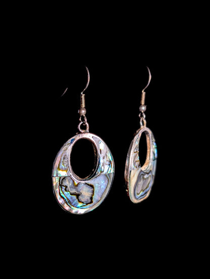 Vintage Mexican Silver Abalone Inlay 3 Piece Necklace, Bracelet, Earrings Set