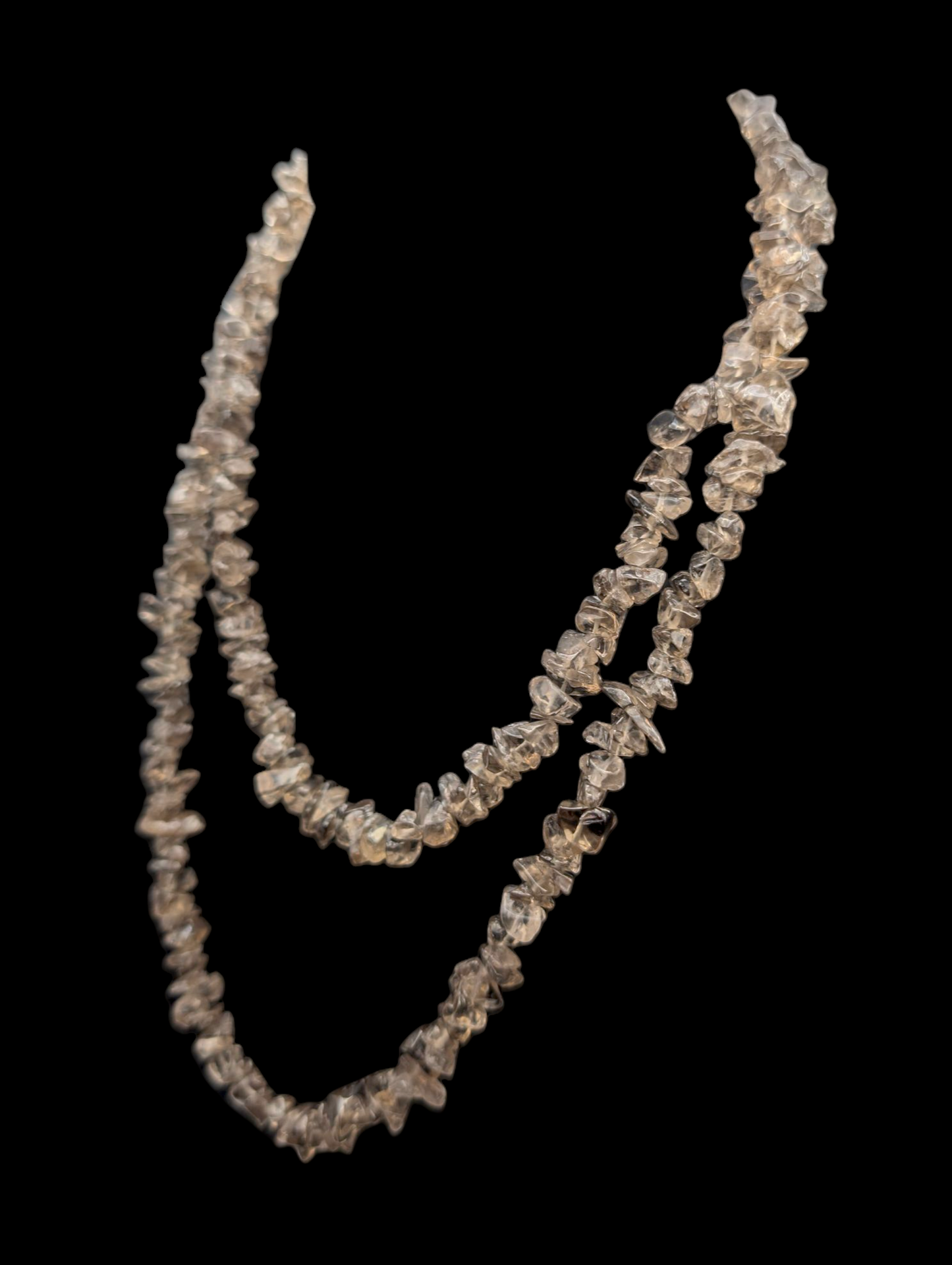 Vintage Continuous Single Strand Earth Mined Genuine Smoky Quartz Tumbled Polished Chip Necklace