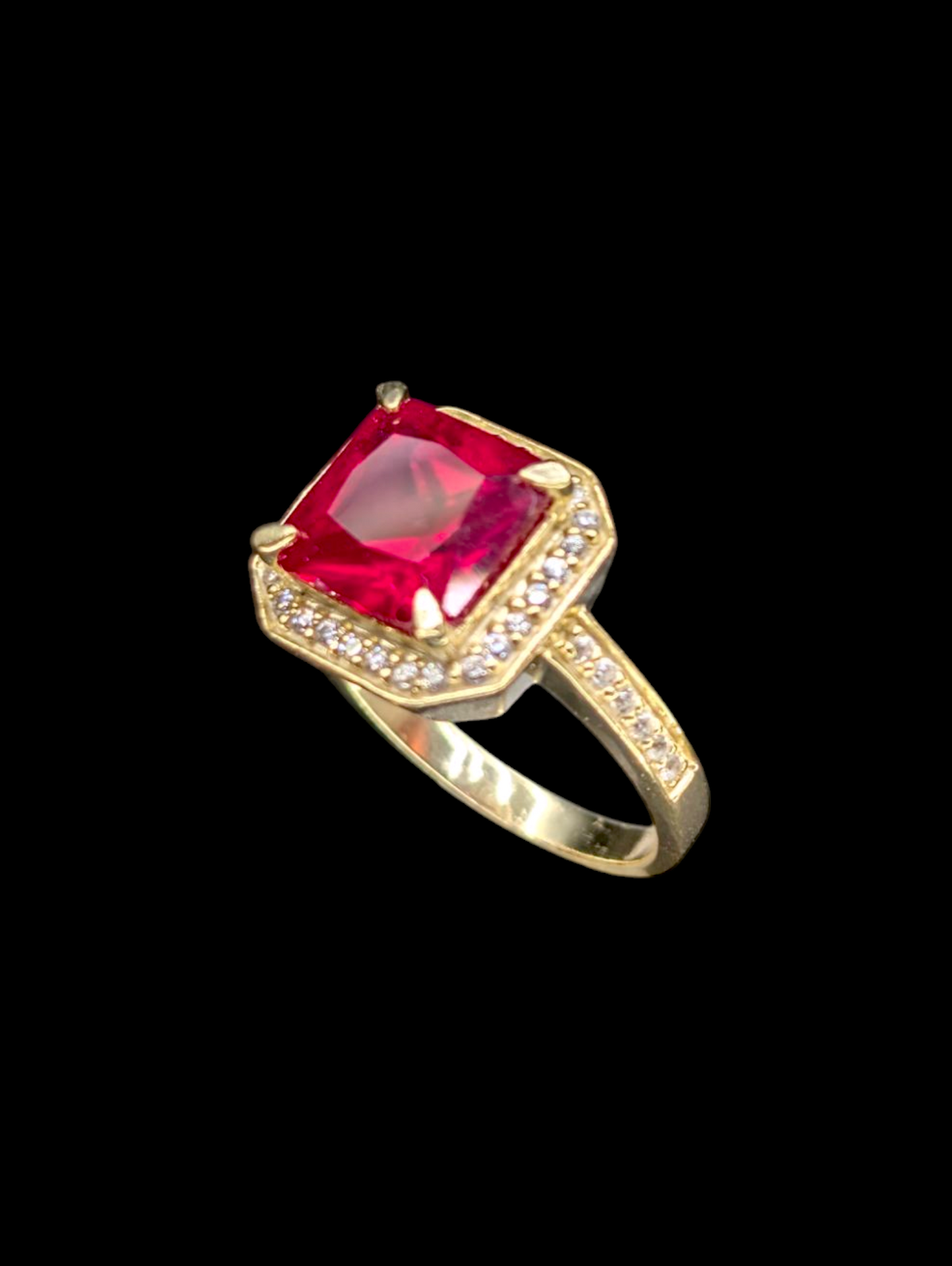 Vintage 5.6 Carat Solitaire Genuine Ruby and Zircon Halo 14k Gold Vermeil Princess Cut Ring