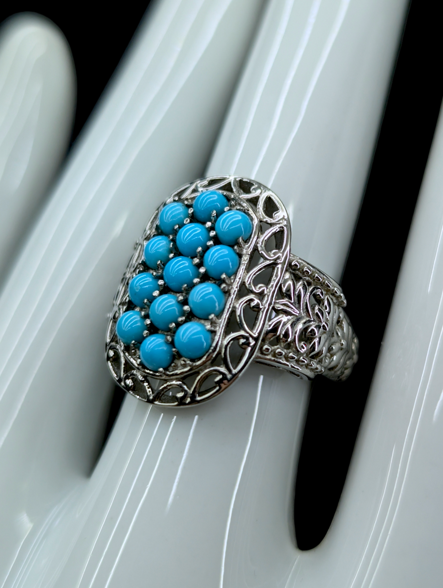 Vintage Arizona Sleeping Beauty Genuine Turquoise Stainless Steel Silver Ring