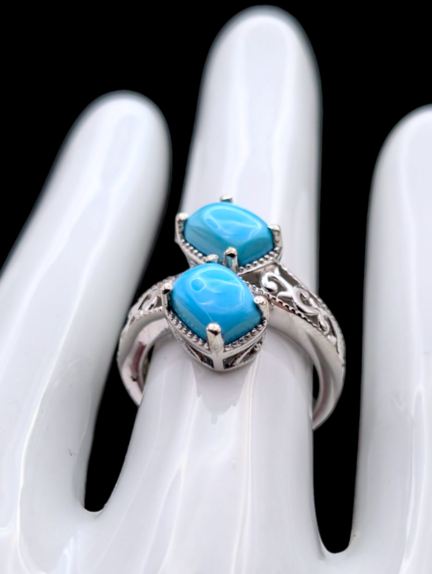 Vintage Twin Cabochon Genuine Sleeping Beauty Turquoise Wrap Sterling Silver Ring