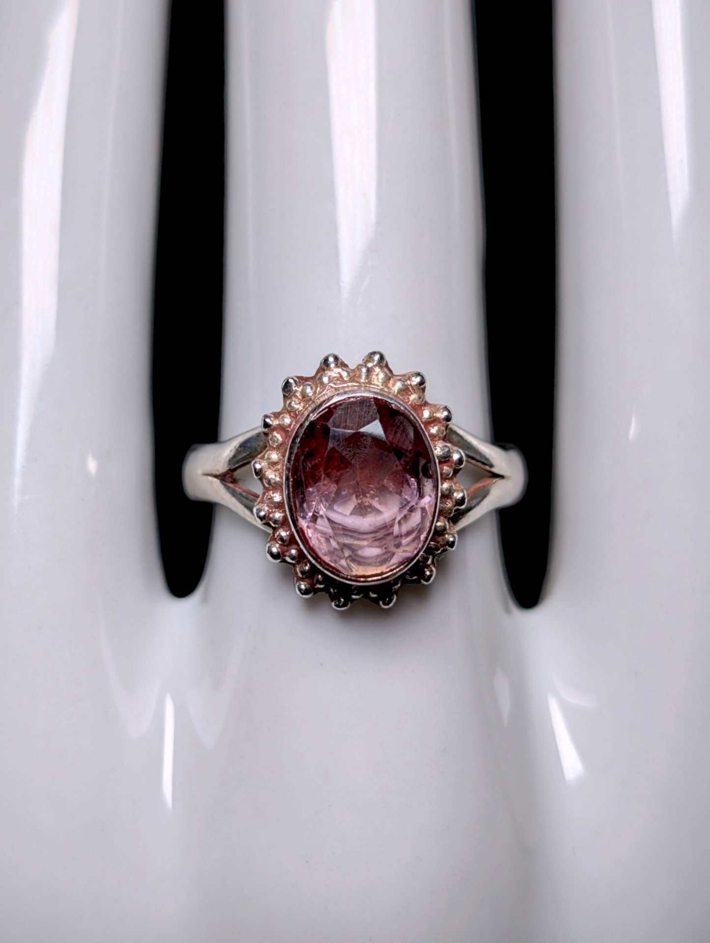 Vintage Artisan Oval Cut Genuine Light Purple Amethyst Solitaire Bezel Set Sterling Silver Ring