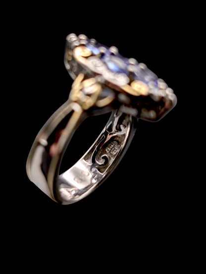 Vintage Inspired Cluster Genuine Tanzanite and White Topaz 14k Gold Vermeil Sterling Silver 925 Ring