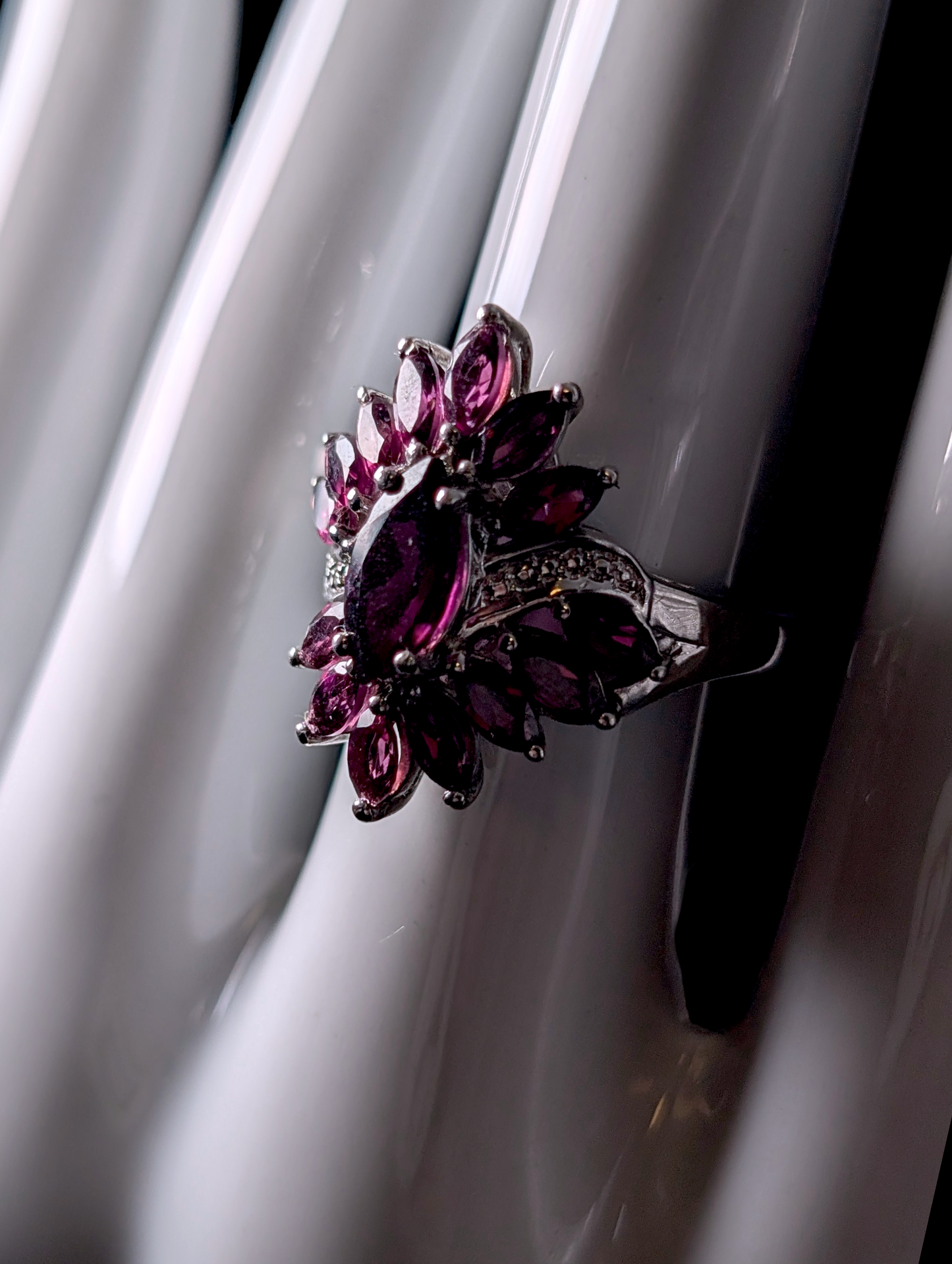 Vintage Crossover Cluster Genuine Raspberry Garnet Sterling Silver Ring