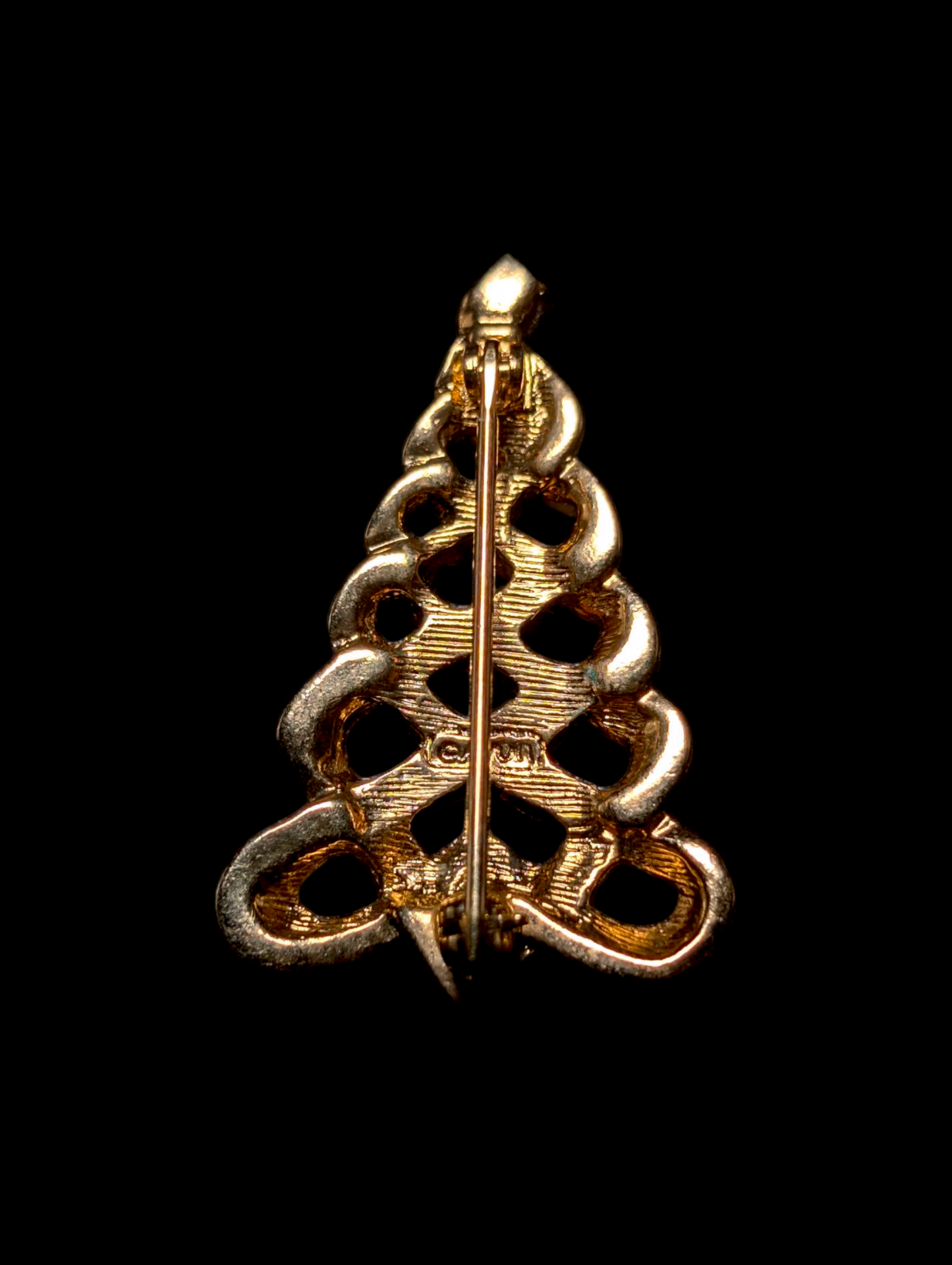 1980s Vintage Avon Christmas Tree Rhinestone Star Gold Toned Knot Ribbon Brooch Pin