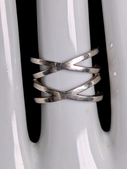 Vintage Inspired Criss Cross Genuine Pink Sapphire and Simulated Diamond Accents Sterling Silver Ring