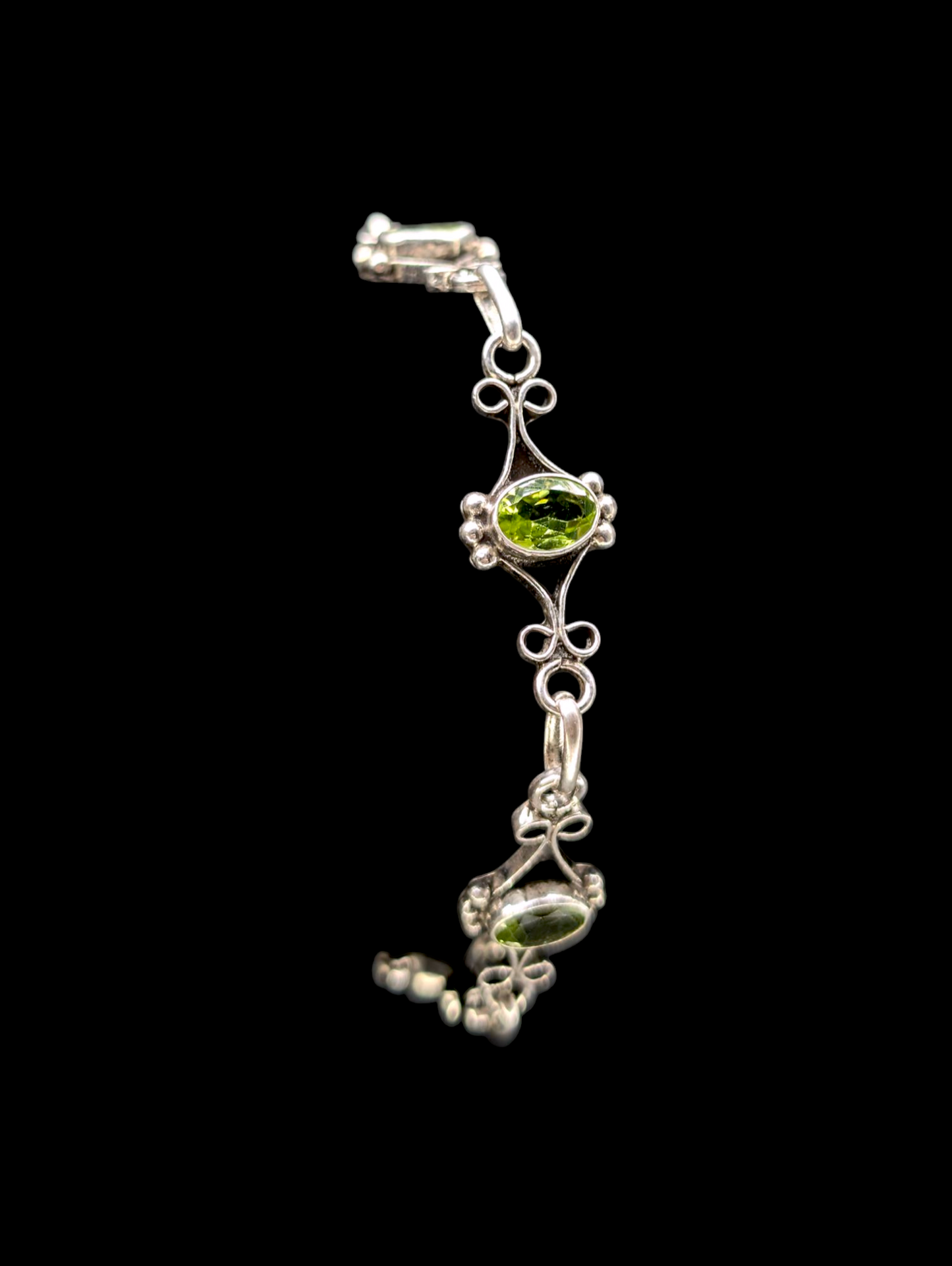 Vintage Artisan Genuine Peridot Gemstone Sterling Silver Tennis Bracelet