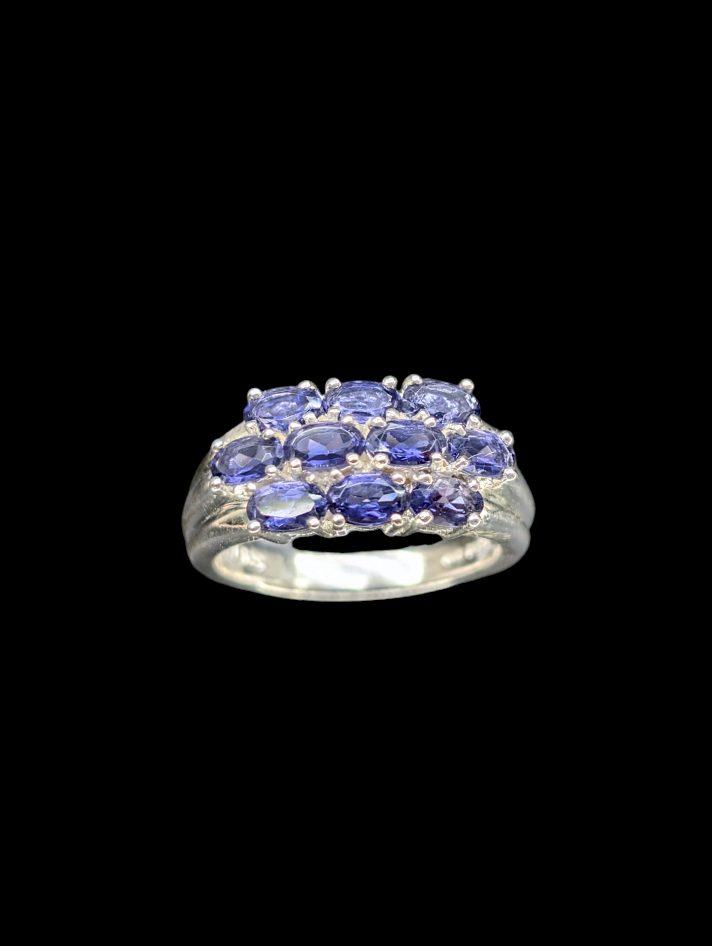 Vintage 2+ Carat Cluster Genuine Tanzanite Sterling Silver Ring