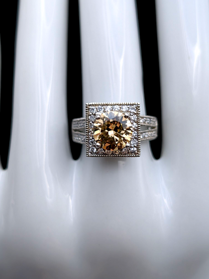 Vintage Dazzling Brilliant Round Cut Solitaire Simulated Golden Citrine Sterling Silver Ring