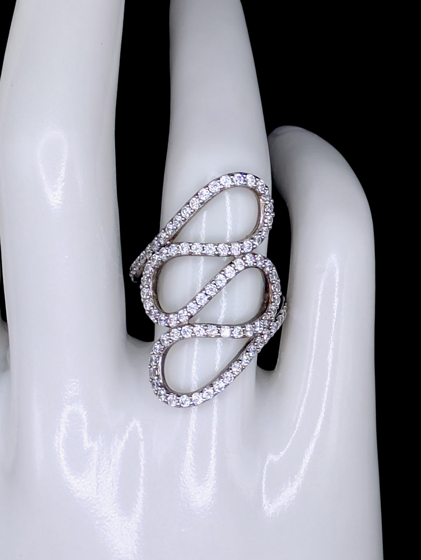 Vintage Inspired Milor Cascading Cubic Zirconia Crystal Swirl Sterling Silver Ring