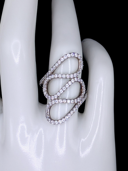 Vintage Inspired Milor Cascading Cubic Zirconia Crystal Swirl Sterling Silver Ring