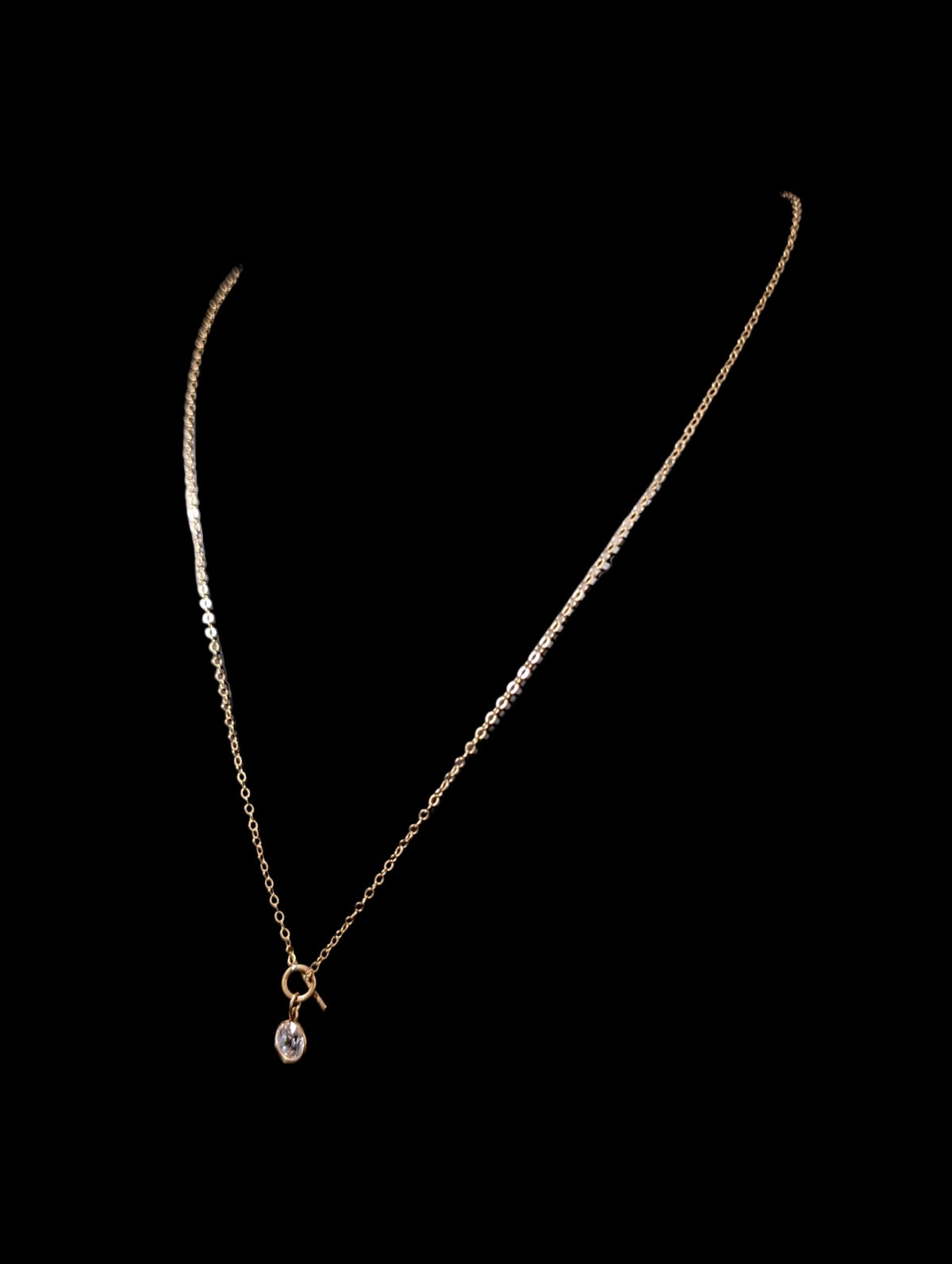 Vintage Simulated Diamond 14k Yellow Gold Chain Toggle Necklace