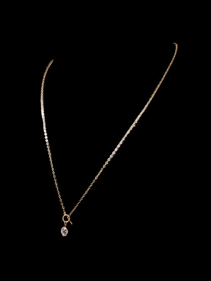 Vintage Simulated Diamond 14k Yellow Gold Chain Toggle Necklace