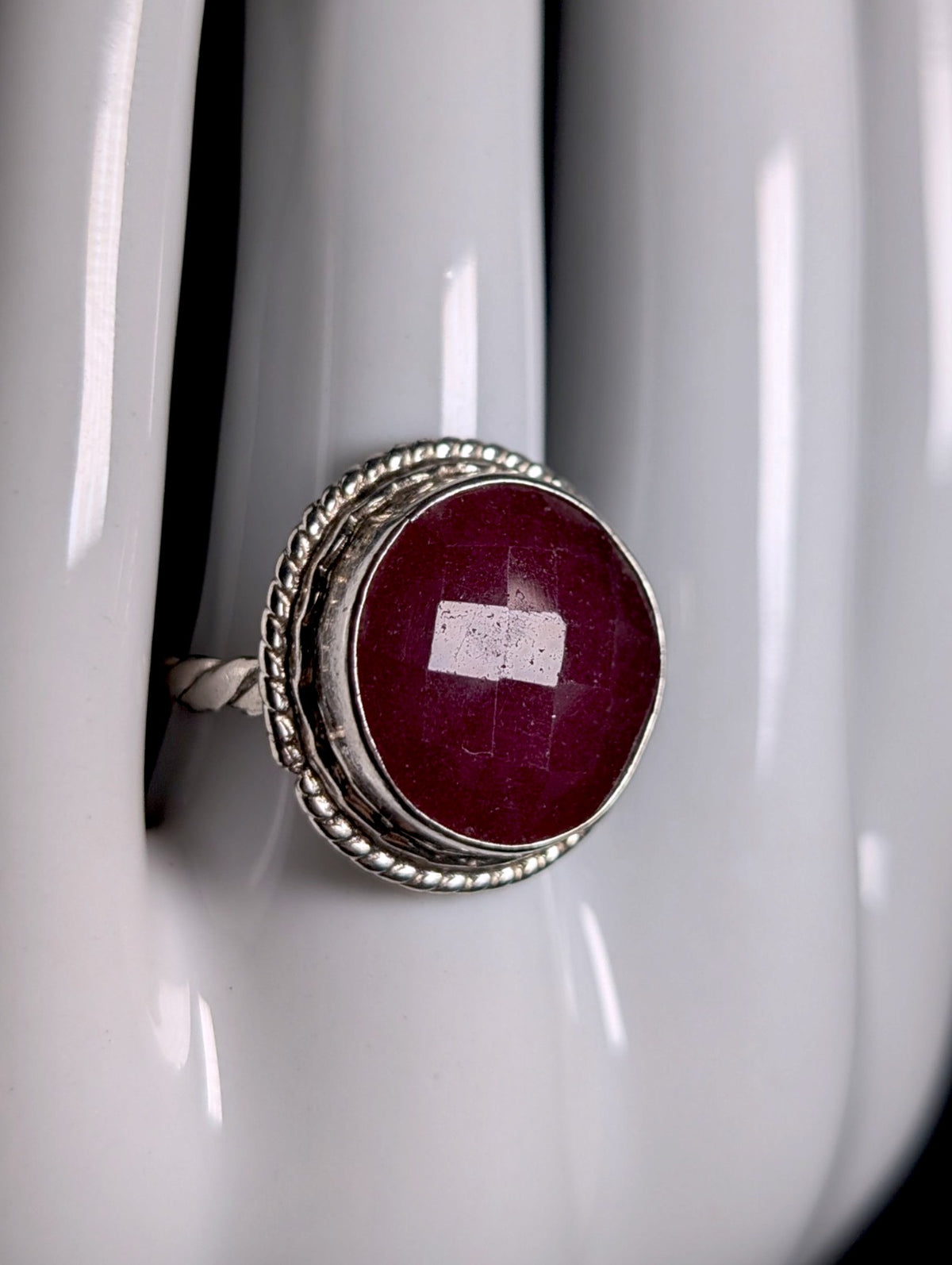 Vintage Rose Cut Large Genuine Ruby Solitaire Sterling Ring