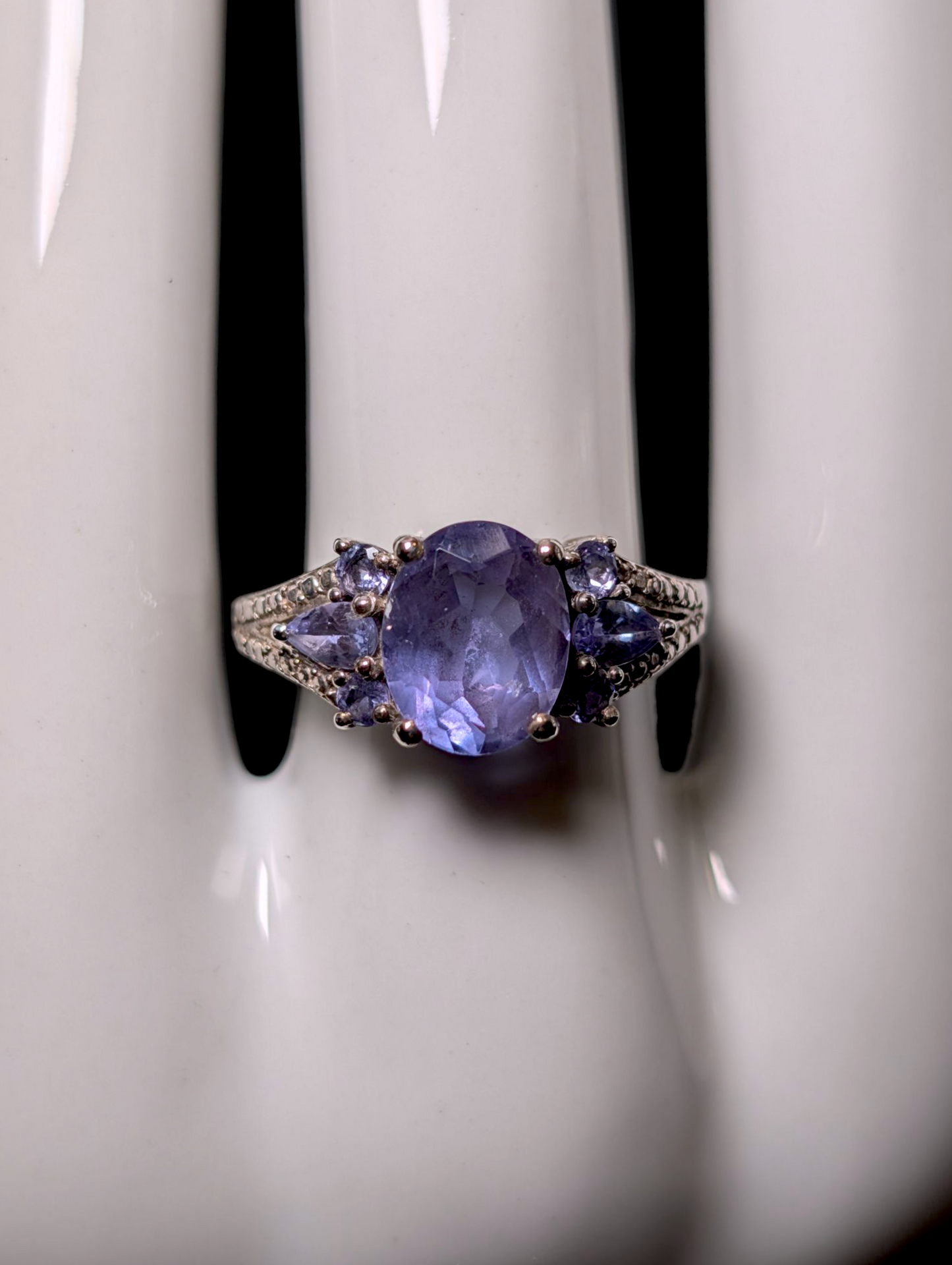 Vintage 2.5 Carat Oval Cut Solitaire Genuine Tanzanite Sterling Silver Statement Ring