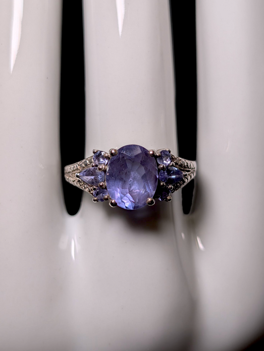 Vintage 2.5 Carat Oval Cut Solitaire Genuine Tanzanite Sterling Silver Statement Ring