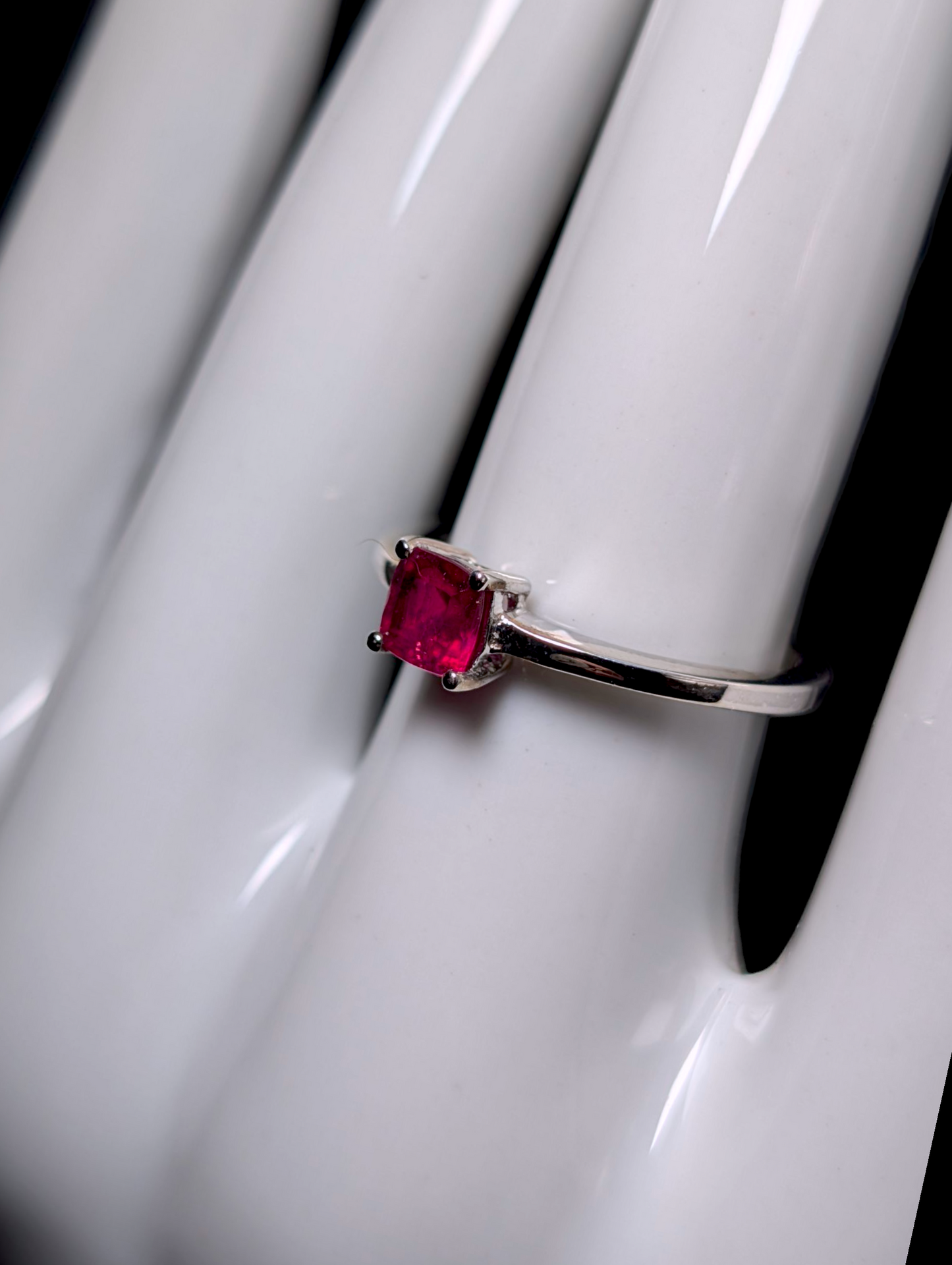 Vintage Princess Cut Genuine Ruby Solitaire Sterling Silver Dainty Stackable Ring