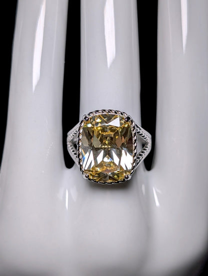Vintage Inspired Large Simulated Citrine Sterling Silver Statement Ring