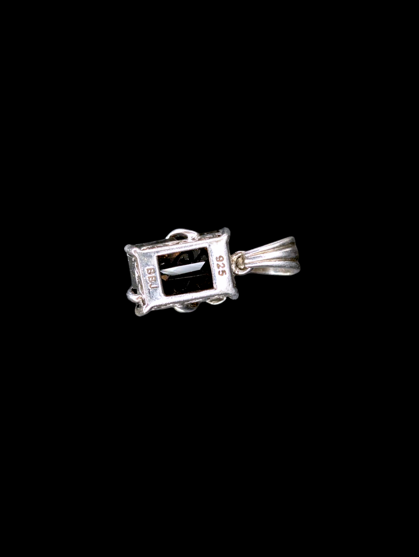 Vintage Ivy Genuine Smoky Quartz Checkerboard Cut Sterling Silver Pendant
