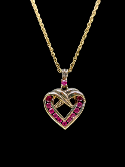Vintage 18K Gold Vermeil Genuine Ruby Heart Pendant and Chain Necklace