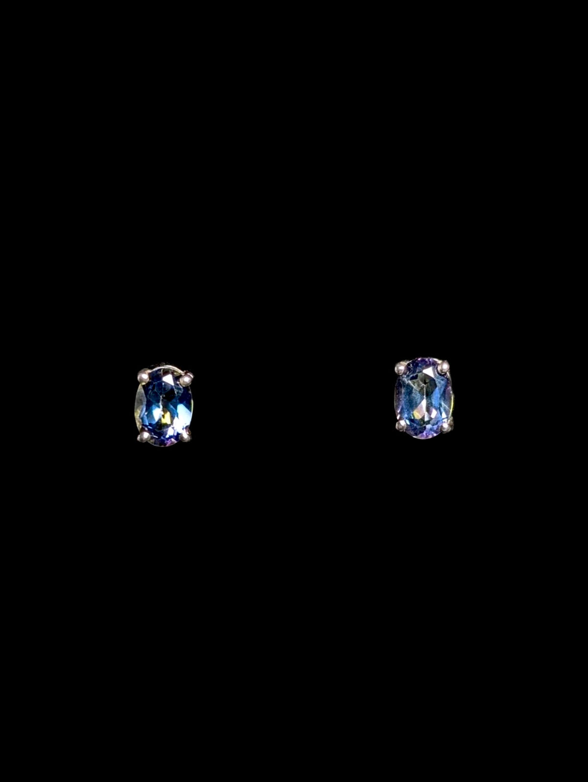 Vintage Oval Cut Genuine Mystic Topaz Sterling Silver Stud Earrings