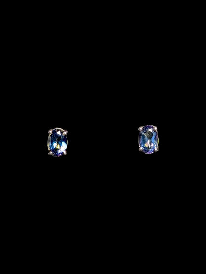 Vintage Oval Cut Genuine Mystic Topaz Sterling Silver Stud Earrings