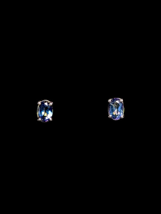 Vintage Oval Cut Genuine Mystic Topaz Sterling Silver Stud Earrings