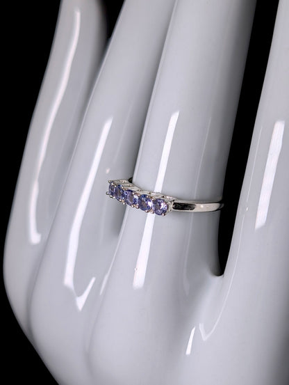 Vintage Round Cut Genuine Tanzanite Row Stackable Sterling Silver Ring