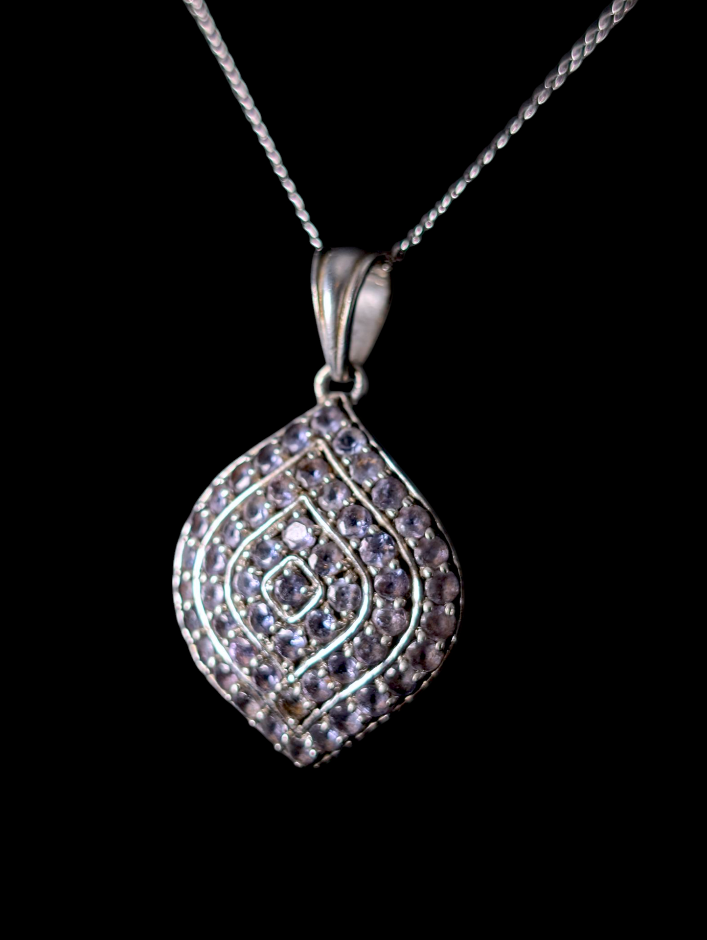 Vintage Cluster Genuine Tanzanite Leaf Shaped Sterling Silver Pendant