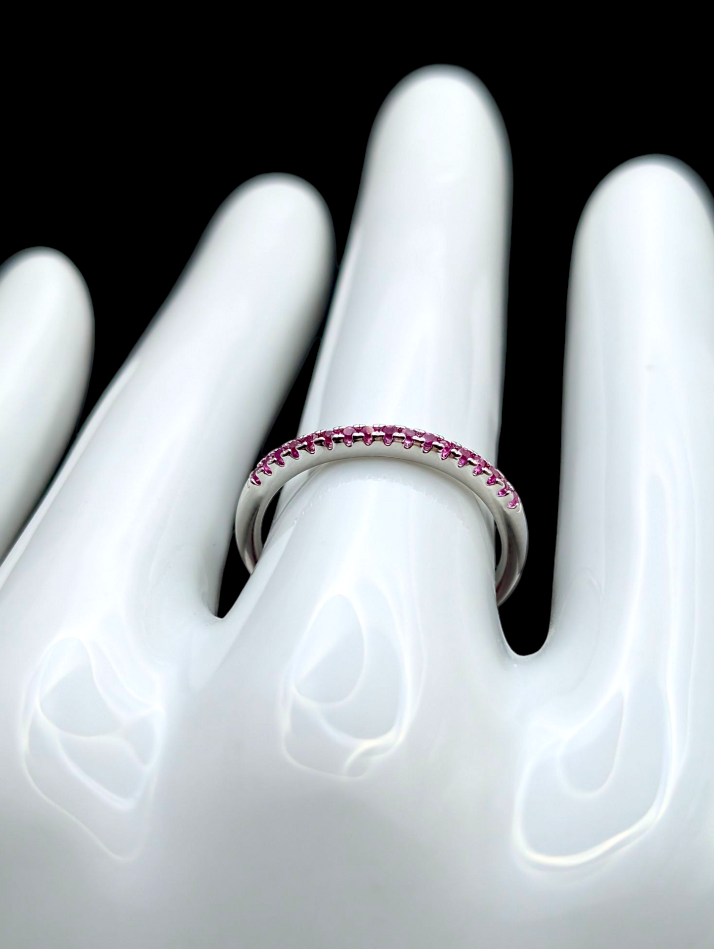 Vintage Inspired Genuine Ruby Dainty Half Eternity Silver Toned Stacking Ring Band