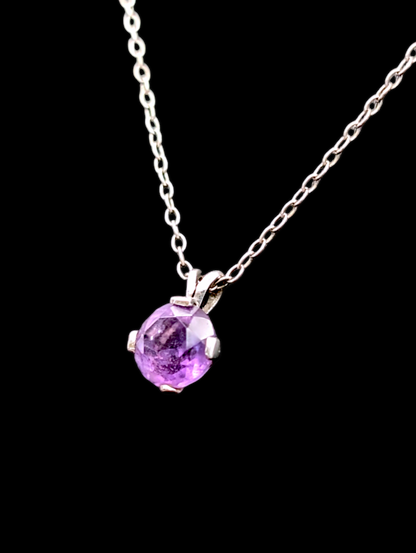 Vintage White Gold Chain Necklace with Princess Cut Amethyst Pendant