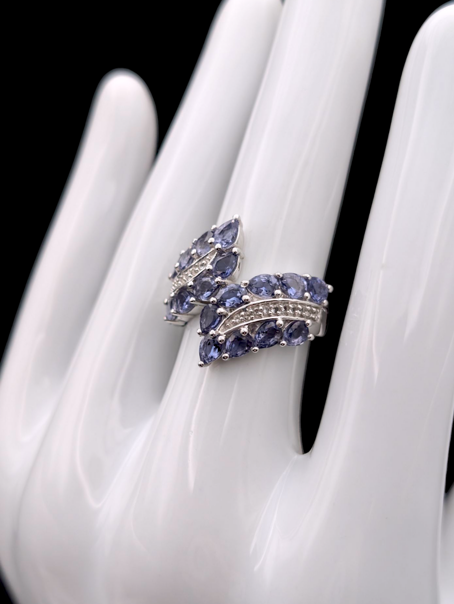 Vintage Earth Mined Genuine Tanzanite and White Zircon Sterling Silver Wrap Ring