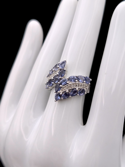 Vintage Earth Mined Genuine Tanzanite and White Zircon Sterling Silver Wrap Ring