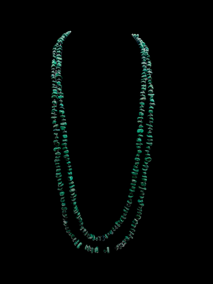 Vintage Genuine Malachite and Black Onyx Gemstone Extra Long Sterling Silver Necklace