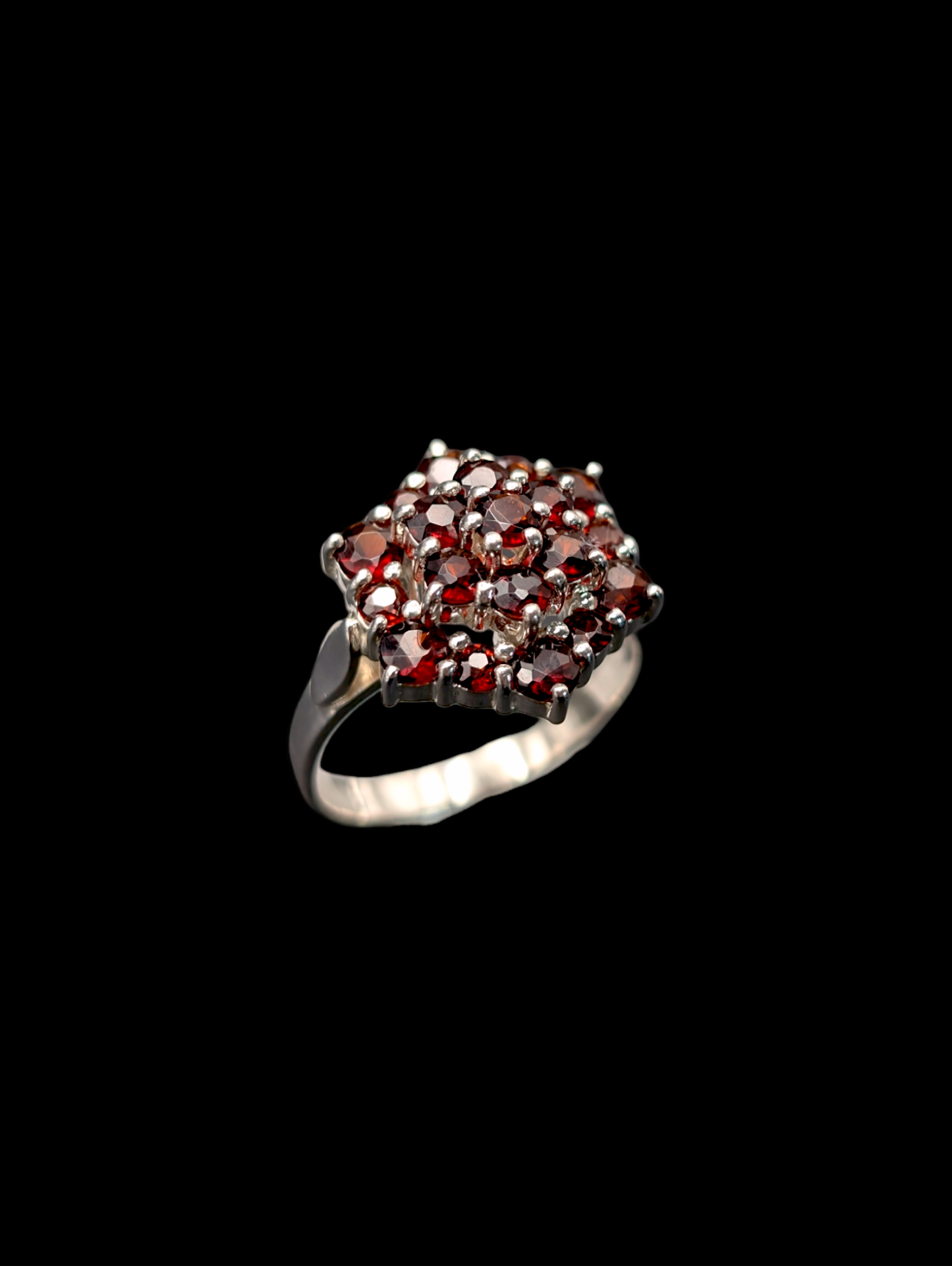 Vintage Pranda Cluster Genuine Thai Garnet Sterling Silver Ring