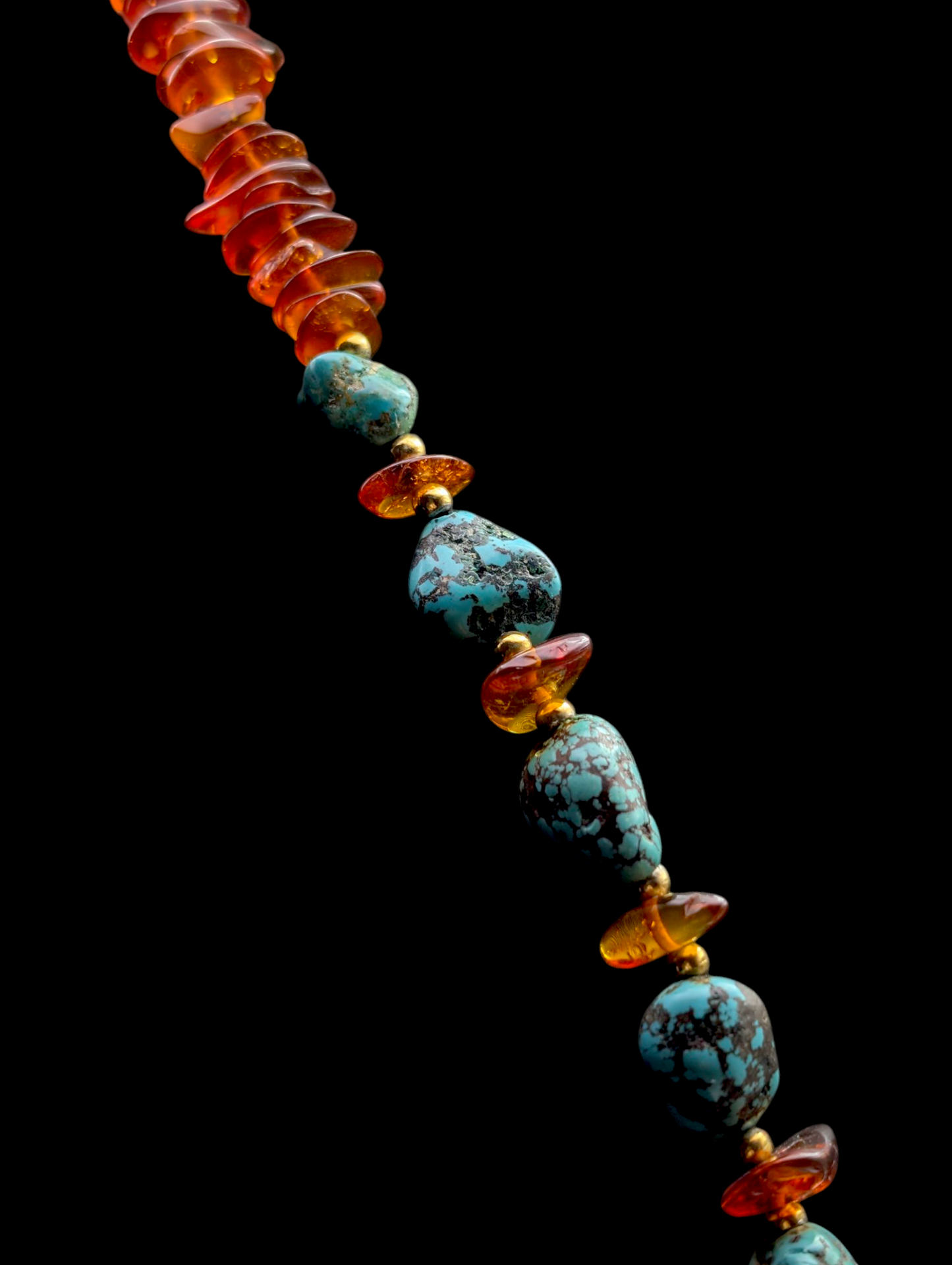 Vintage Genuine Amber and Turquoise with Gold Bead Southwest Style Gemstone Necklace