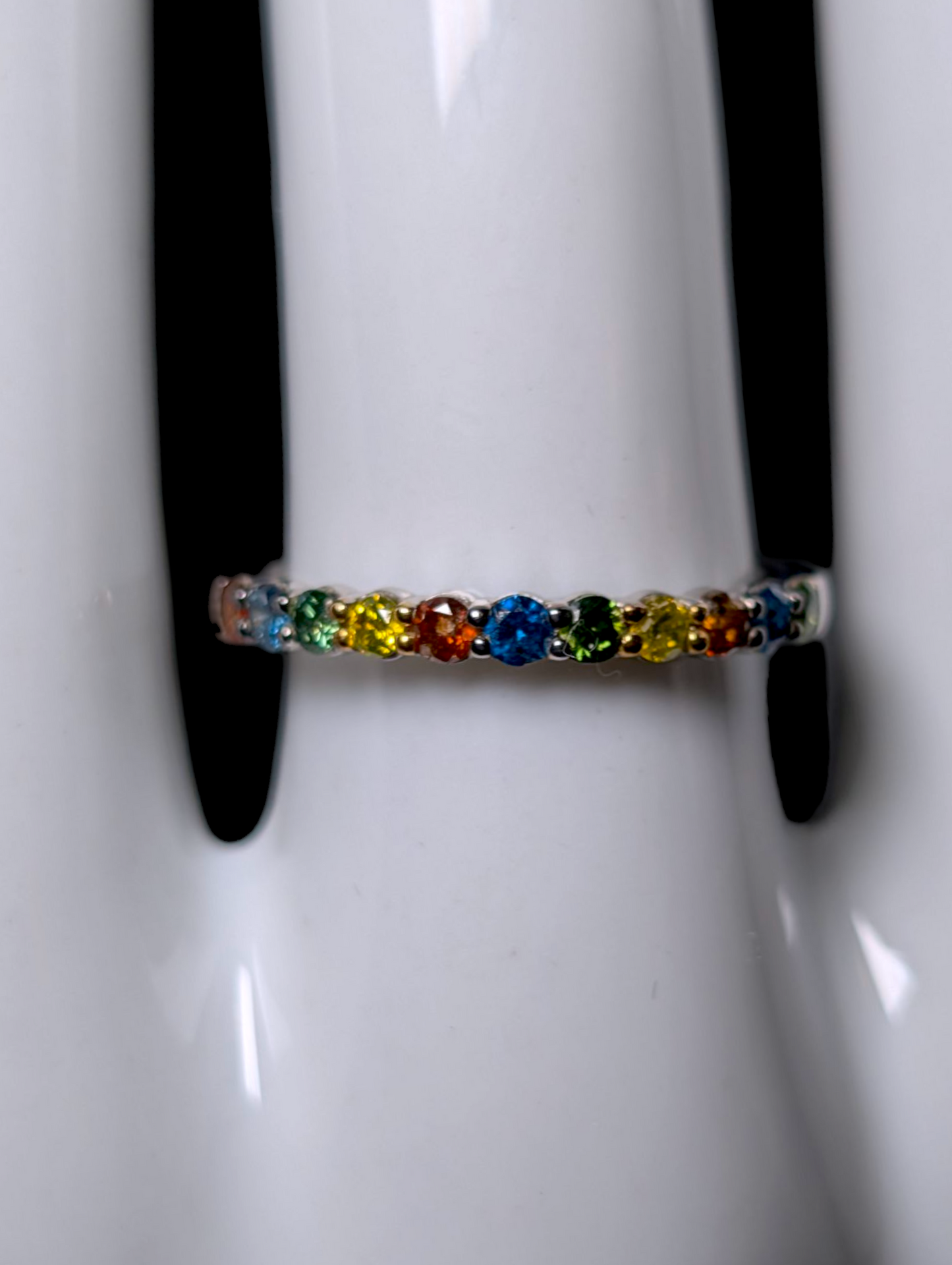 Vintage Half Eternity Multi Color Genuine Diamond Sterling Silver Stackable Ring Band