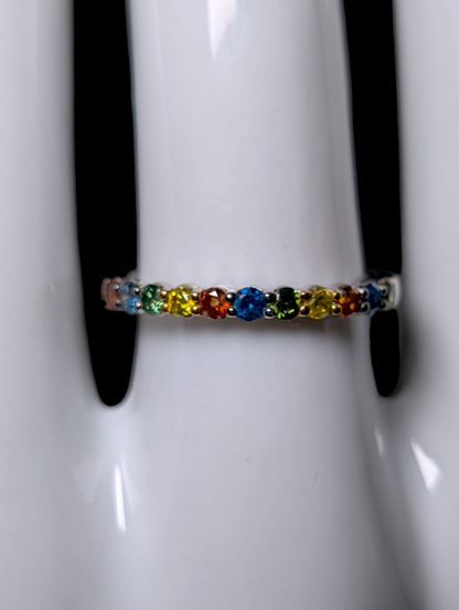 Vintage Half Eternity Multi Color Genuine Diamond Sterling Silver Stackable Ring Band