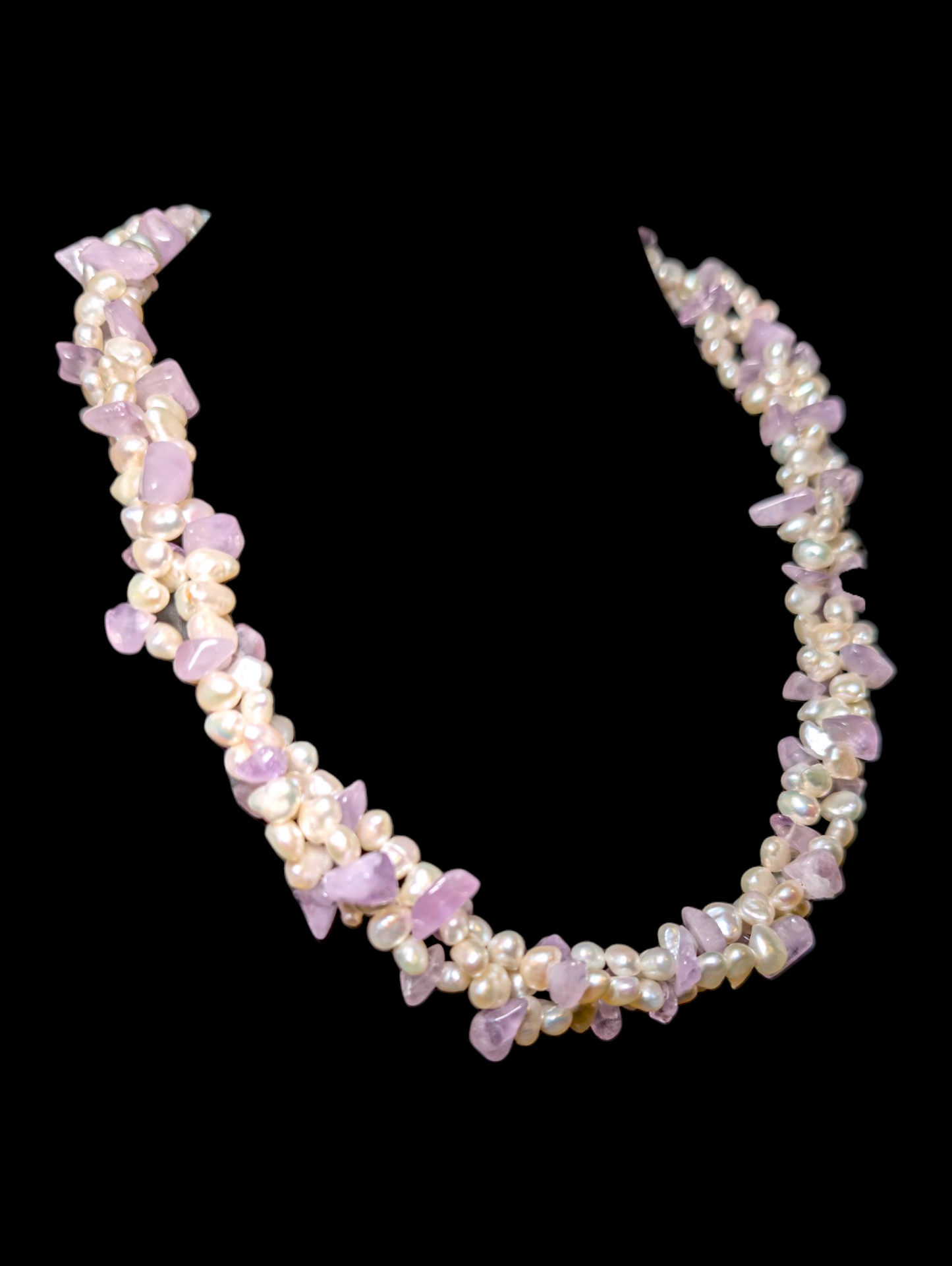 Vintage Multi Strand Genuine Freshwater Pearl and Amethyst Necklace