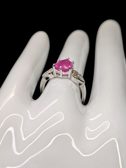 Vintage Pear Cut Faceted Genuine Pink Sapphire and White Topaz Sterling Silver Ring