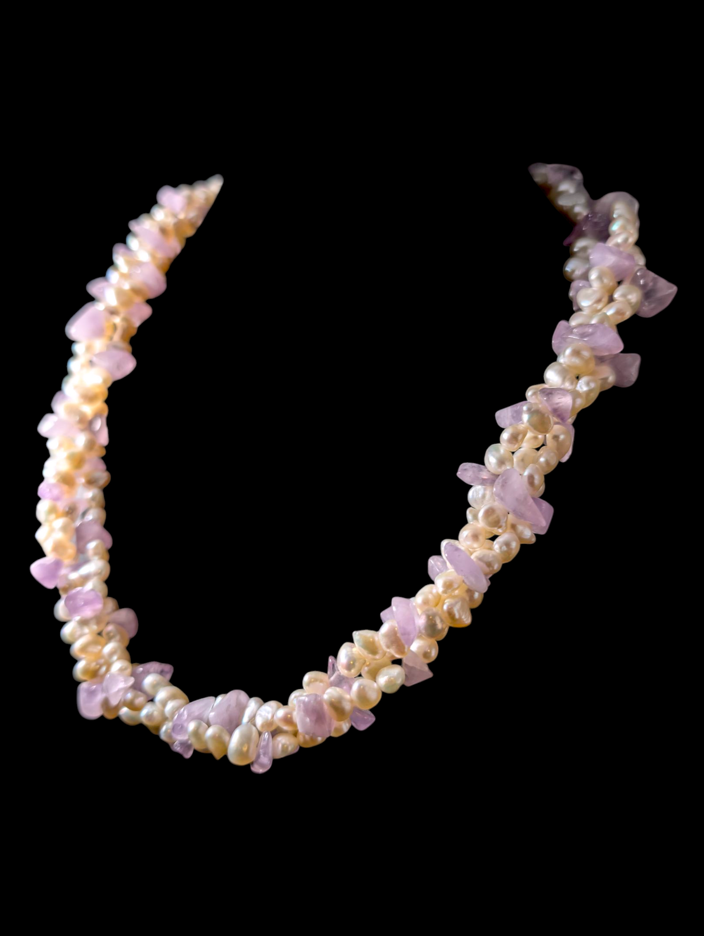 Vintage Multi Strand Genuine Freshwater Pearl and Amethyst Necklace