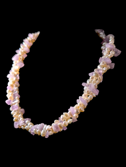 Vintage Multi Strand Genuine Freshwater Pearl and Amethyst Necklace