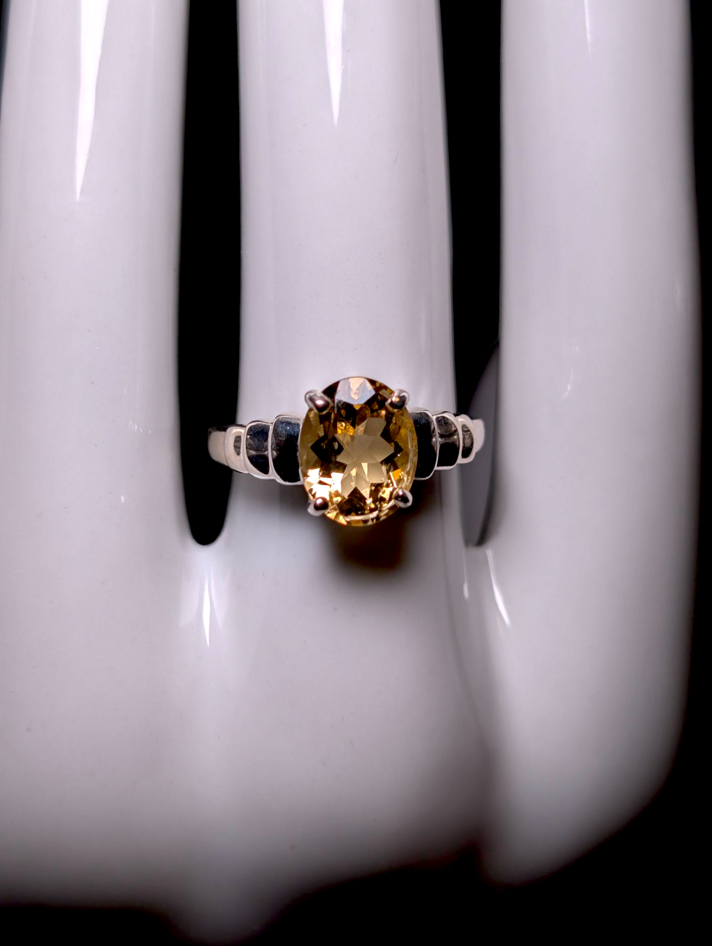 Vintage Art Deco Inspired Oval Cut Genuine Golden Citrine Solitaire Sterling Silver Ring