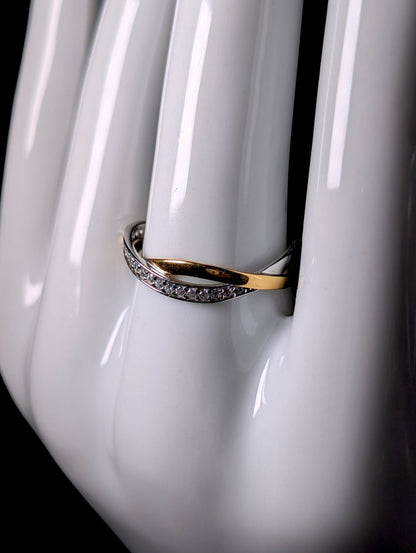 Vintage Open Twisted Gold and Silver Simulated Diamond Eternity Band Ring