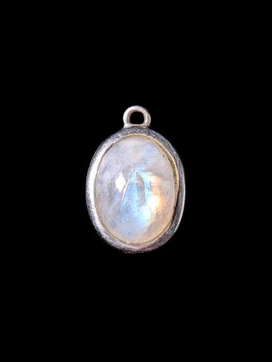 Vintage Genuine Moonstone Solitaire Cabochon Sterling Silver Pendant