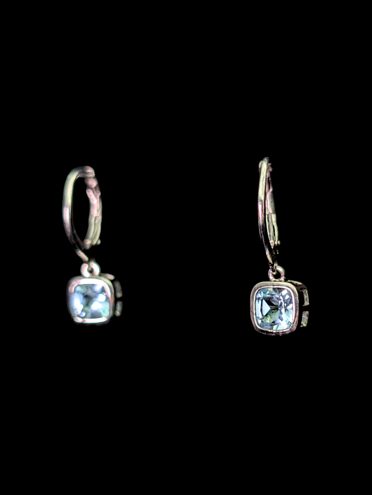 Vintage Princess Cut Genuine Sky Blue Topaz Sterling Silver Dangle Leverback Earrings